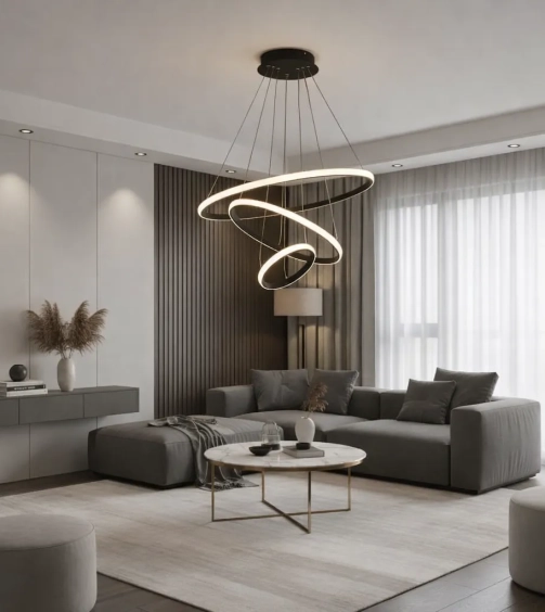 لوستر سه حلقه نور گرد با ریموت و تنظیم ارتافع